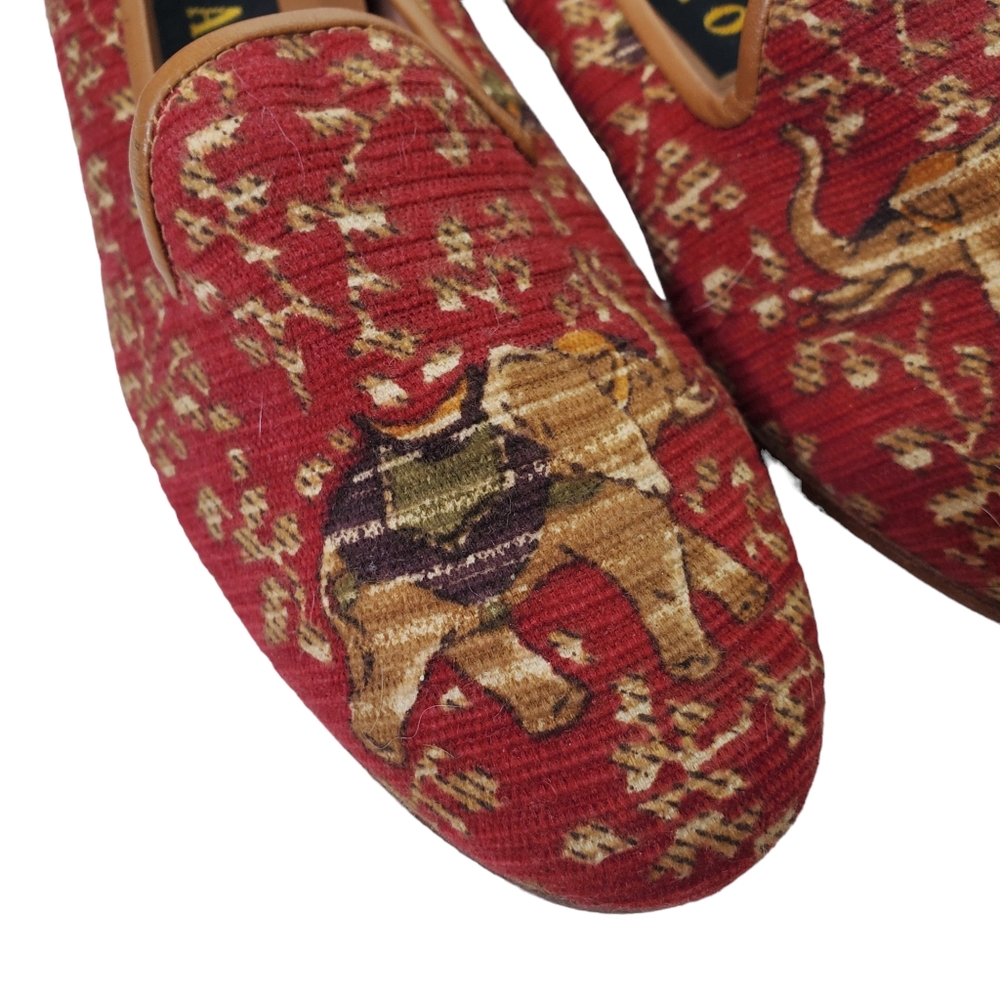 ZALO Elephant Tapestry Flats Loafers Smoking Slippers Sz 5 NWT Leather Soles - Picture 2 of 10